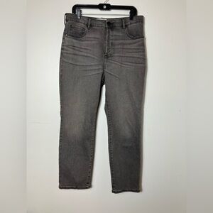 Everlane High-Rise Slim Straight Ankle Jeans Button Fly Black Wash Sz 33 Classic